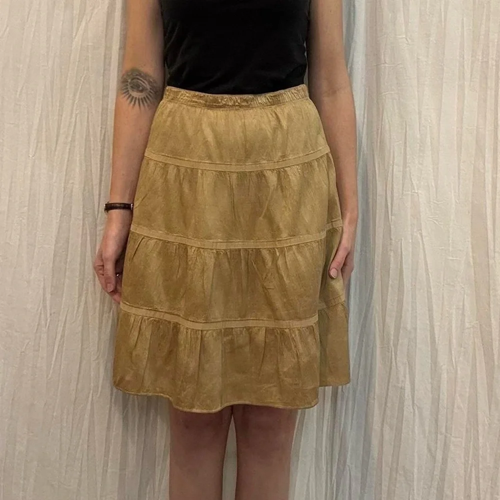 Silk Gold Tiered‎ A-Line Peasant Midi Skirt Y2K American Eagle Outfitters Boho